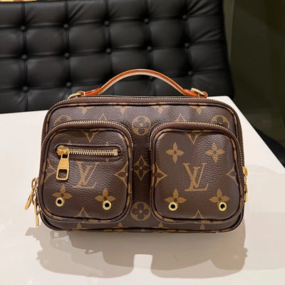 Auth Louis Vuitton Utility Monogram Brown Top Handle Crossbody Bag