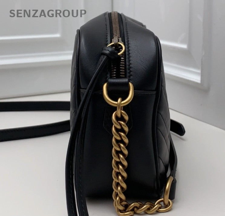 Gucci Marmont Calfskin Shoulder Bag Crossbody Black Gold Women Classic