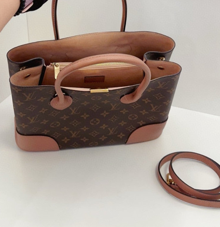 Louis Vuitton Flandrin Monogram Tote 2way Shoulder Handbag Brown Pink Women