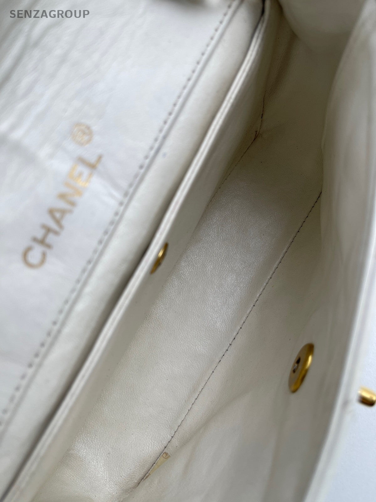 Chanel Classic Flap Vintage Chain Shoulder Bag White Gold Diamond Used Women