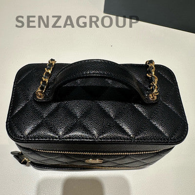 Chanel Quilted Calfskin Cosmetic Chain Crossbody Bag Black Gold