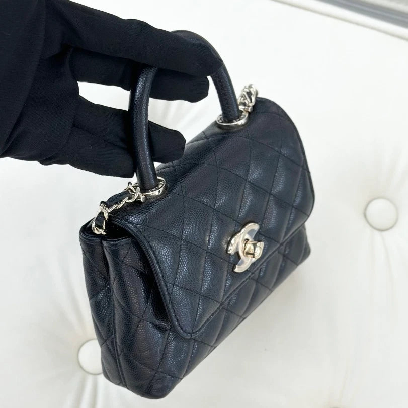 Chanel Coco Handle Mini Calfskin Chain Top Handle Crossbody Black Women S