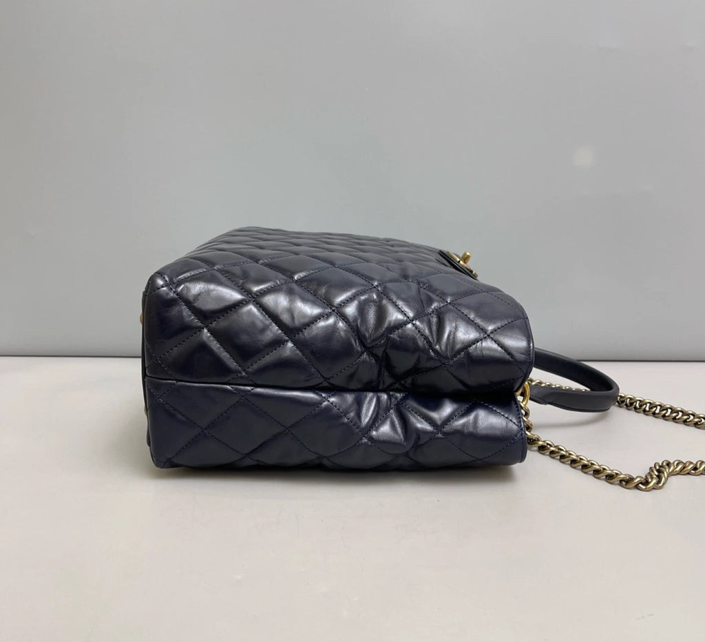 Chanel Paris-bombay Tote Oil Wax Calfskin Top Handle Bag Shoulder Black