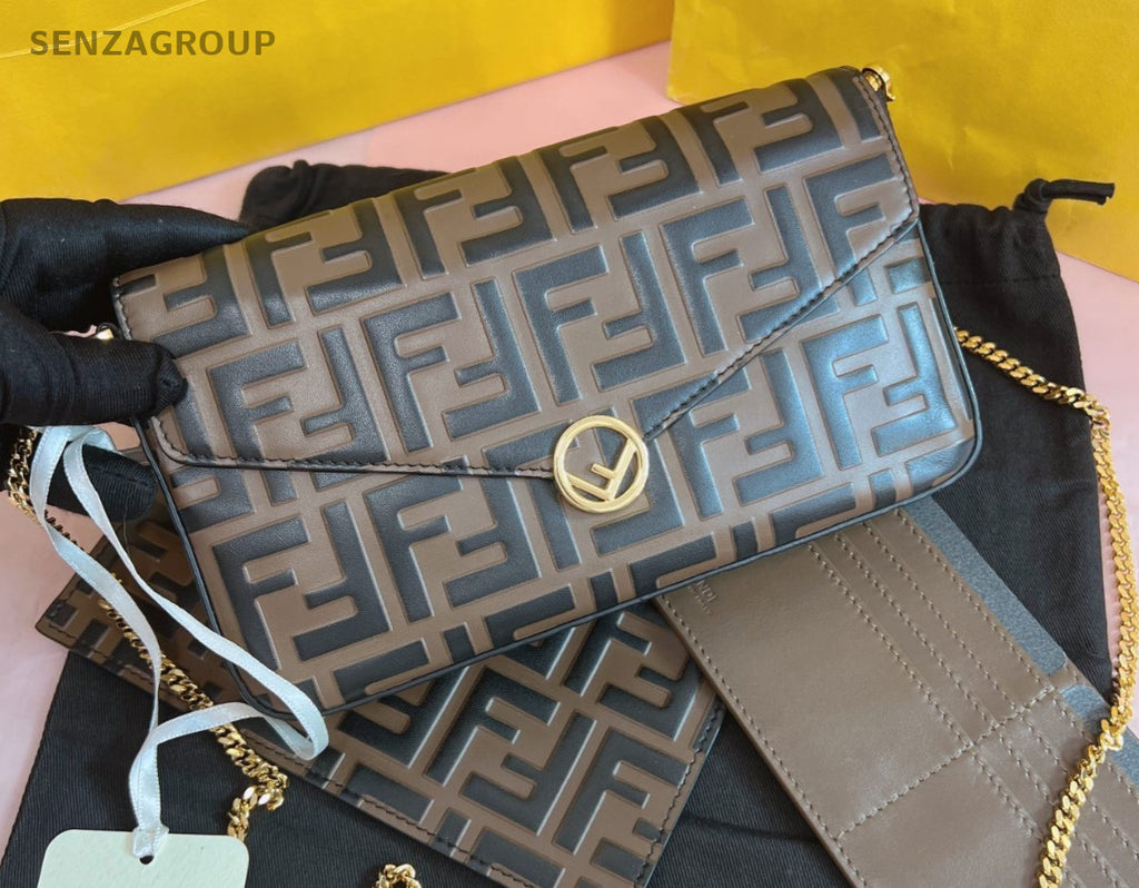 FENDI Félicie Pochette FF Monogram Chain Shoulder bag Crossbody Women Brown