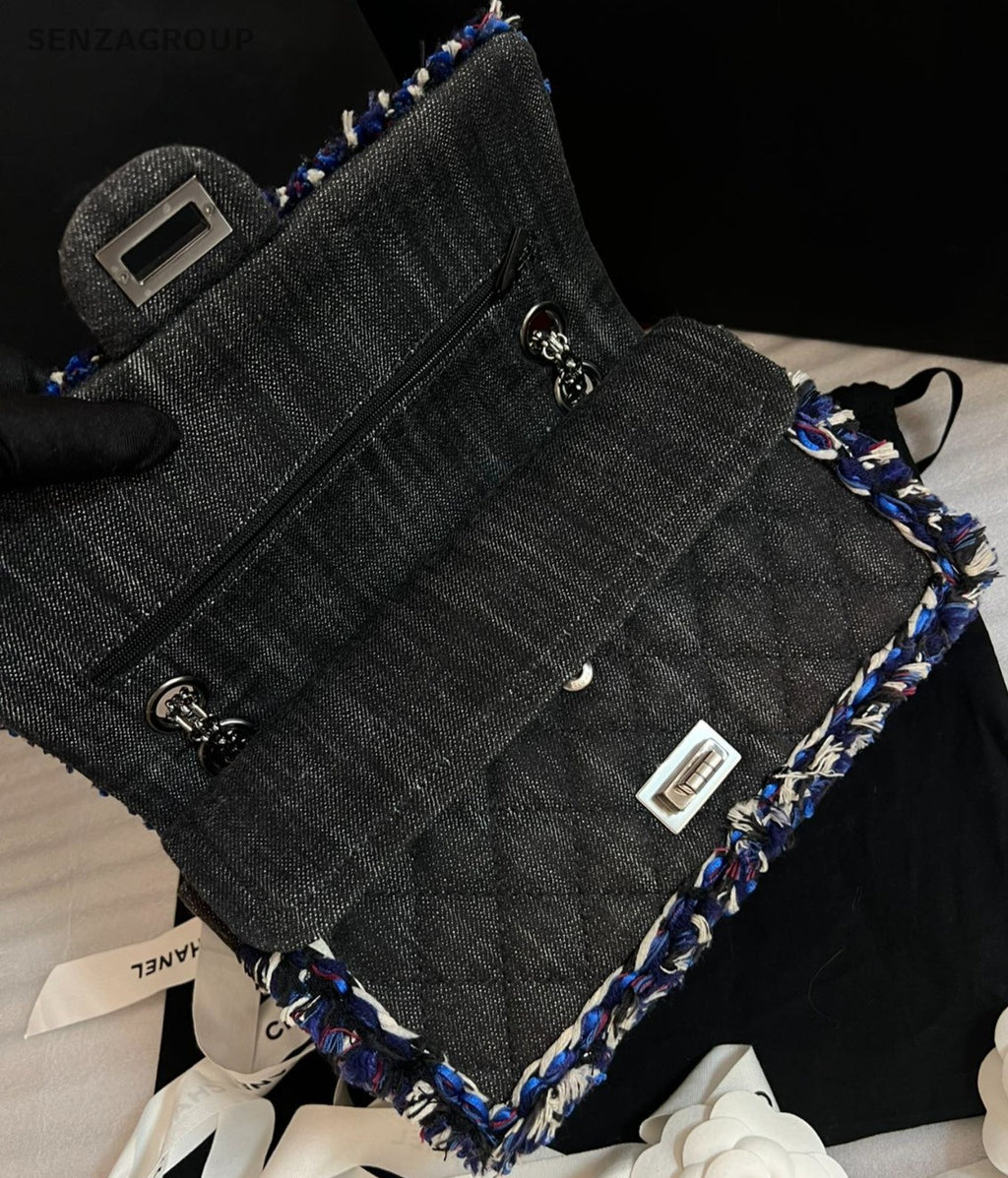 Chanel 2.55 Chain Crossbody Shoulder Bag Blue Black Silver Women Diamond Classic
