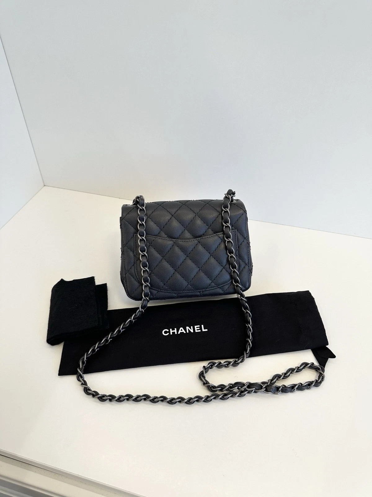 Chanel Classic Flap Square Mini Shoulder Bag Black Caviar Leather