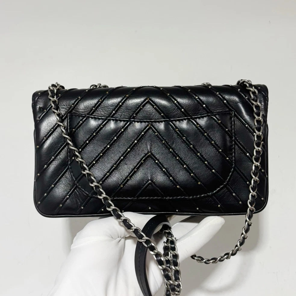 Chanel WOC Punk Chain Shoulder Bag Crossbody Black Silver Women Classic