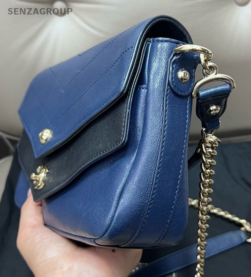 CHANEL CC Logo Chain Shoulder Handbag Crossbody Women Black Blue