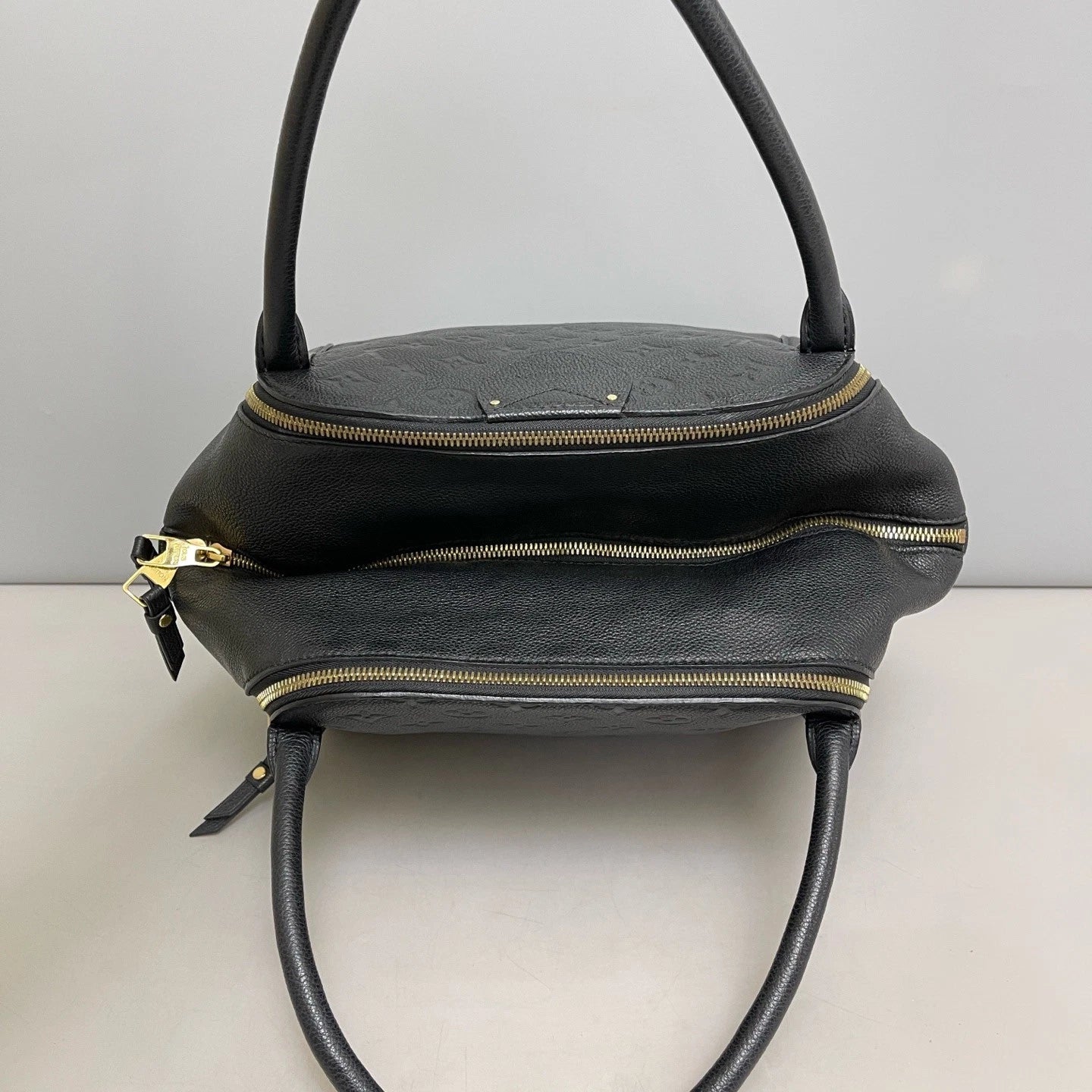 Authentic Louis Vuitton Marais Calfskin Monogram Top Handle Bag Black GHW