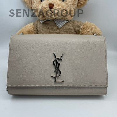 Saint Laurent YSL Kate Chain Shoulder Bag Grey White Silver Hardware