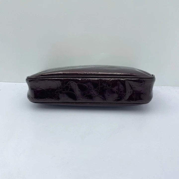 Dior Women's Red Patent Leather Monogram Chain Shoulder Clutch Bag