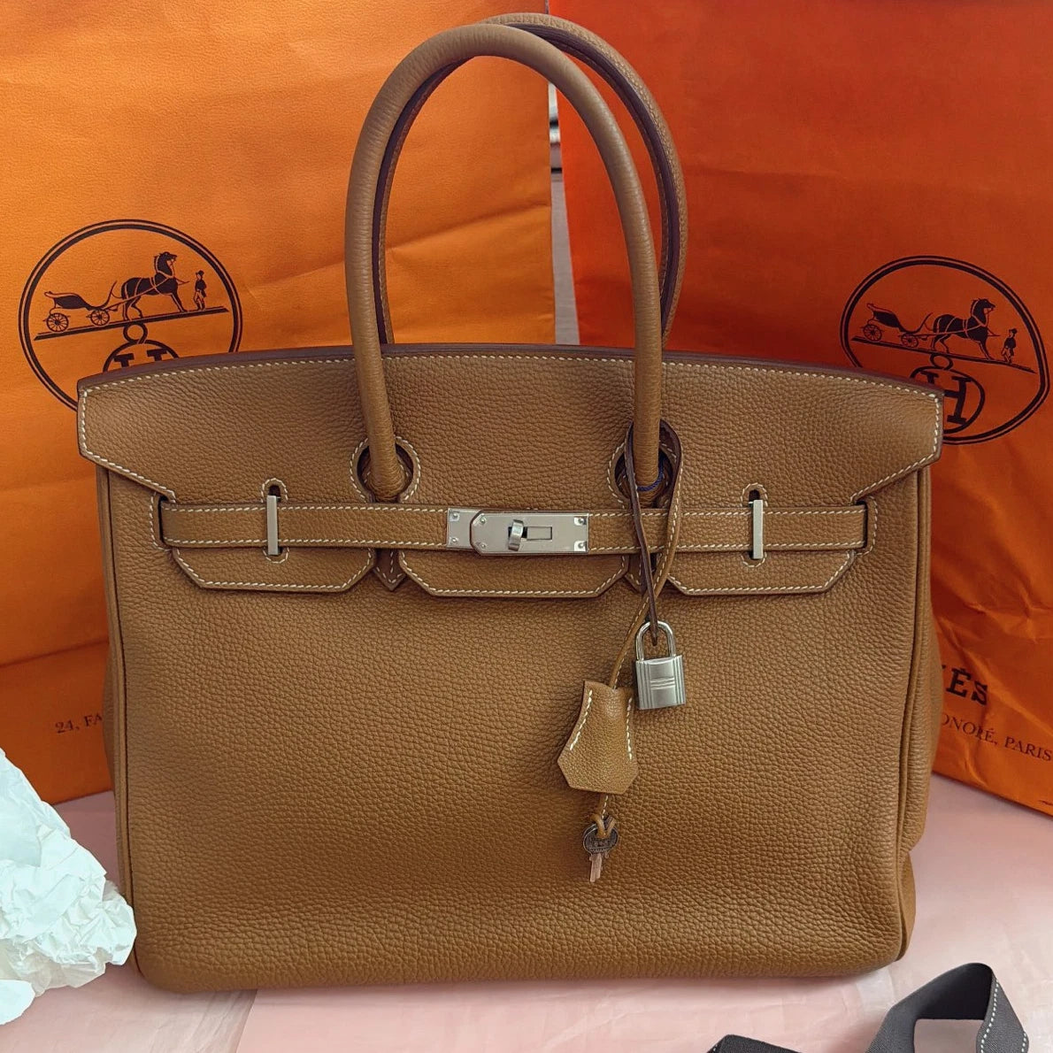 Hermes Birkin35 Top Handle Bag Brown Silver Used Women Classic