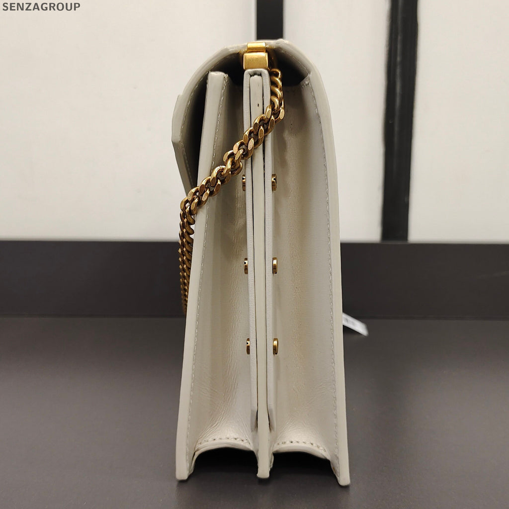Saint Laurent Cassandra Chain Shoulder Bag in White Gold - Classic Women's
