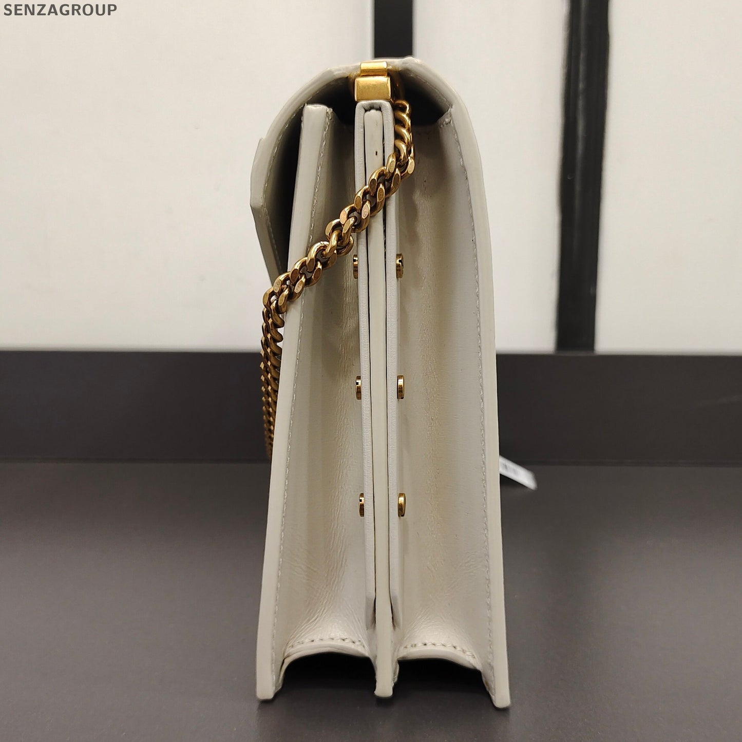 Saint Laurent Cassandra Chain Shoulder Bag in White Gold - Classic Women's