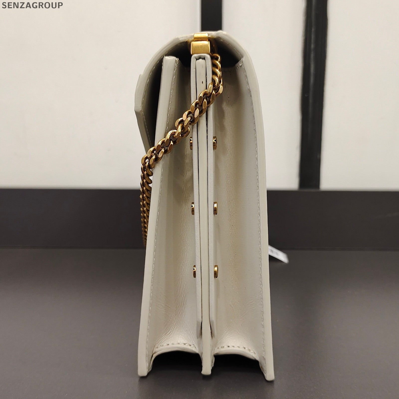 Saint Laurent Cassandra Chain Shoulder Bag in White Gold - Classic Women's