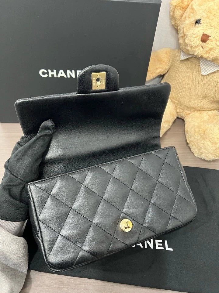 CHANEL Black Gold Classic Flap Top Handle Crossbody Bag For Women