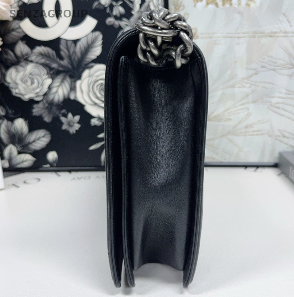 Chanel Leboy GM Chain Shoulder Bag Black Silver  Women Classic Diamond