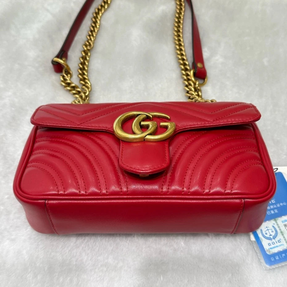 GUCCI Marmont22 Red Gold Shoulder Crossbody Bag For Women