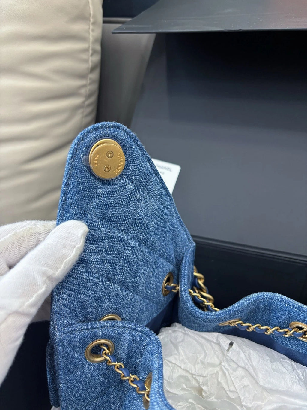 Chanel 25 Small Denim Hobo Shoulder Bag Casual Crossbody Blue Gold