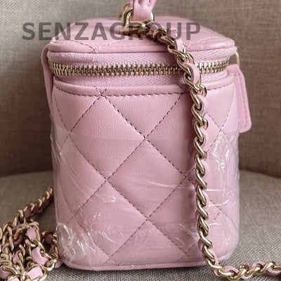 Chanel 24A Vanity Case Chain Shoulder Bag Pink Gold CC Logo