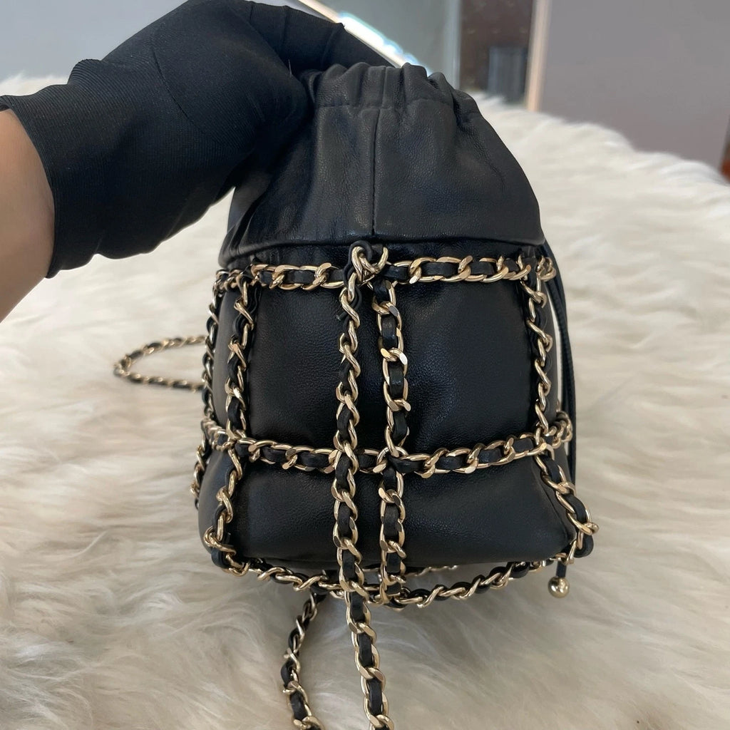 Chanel Mini Bucket Bag Black Gold Chain Shoulder Crossbody Classic Women