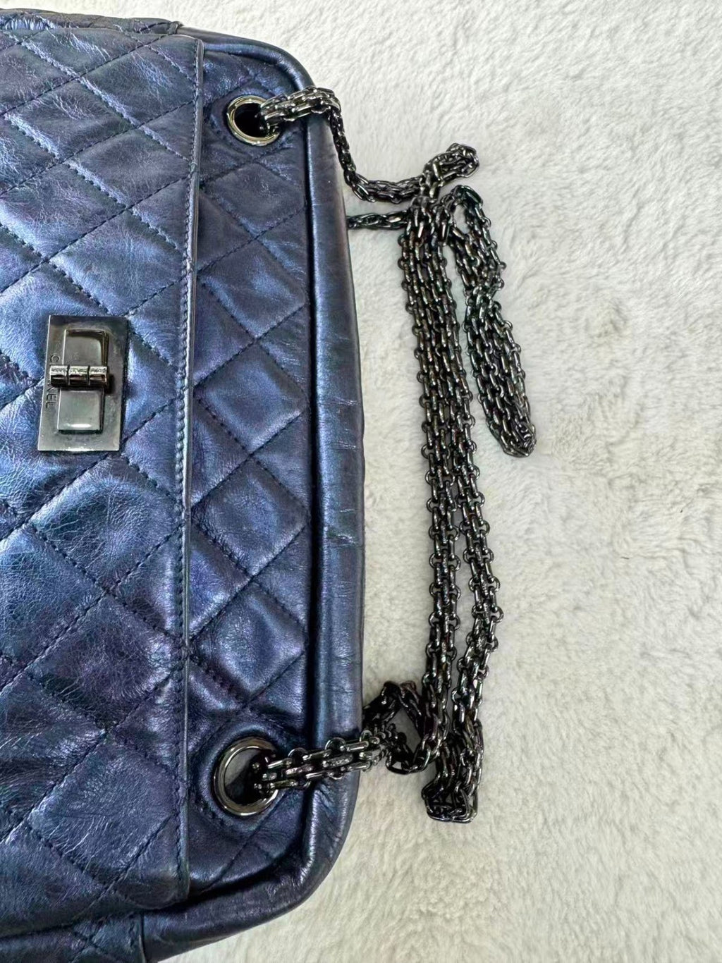 CHANEL 2.55 Camera bag Oil waxed leather Chain Shoulder bag Blue