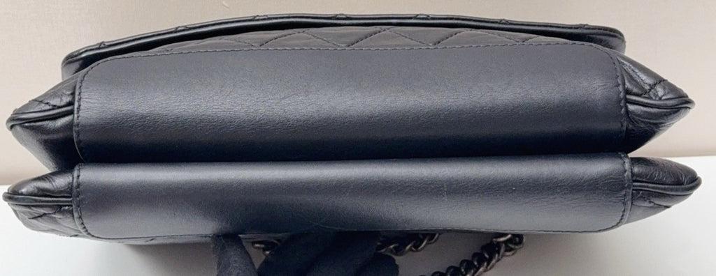 Chanel Classic Flap MM Chain Shoulder Bag Black Silver Diamond Women Designer