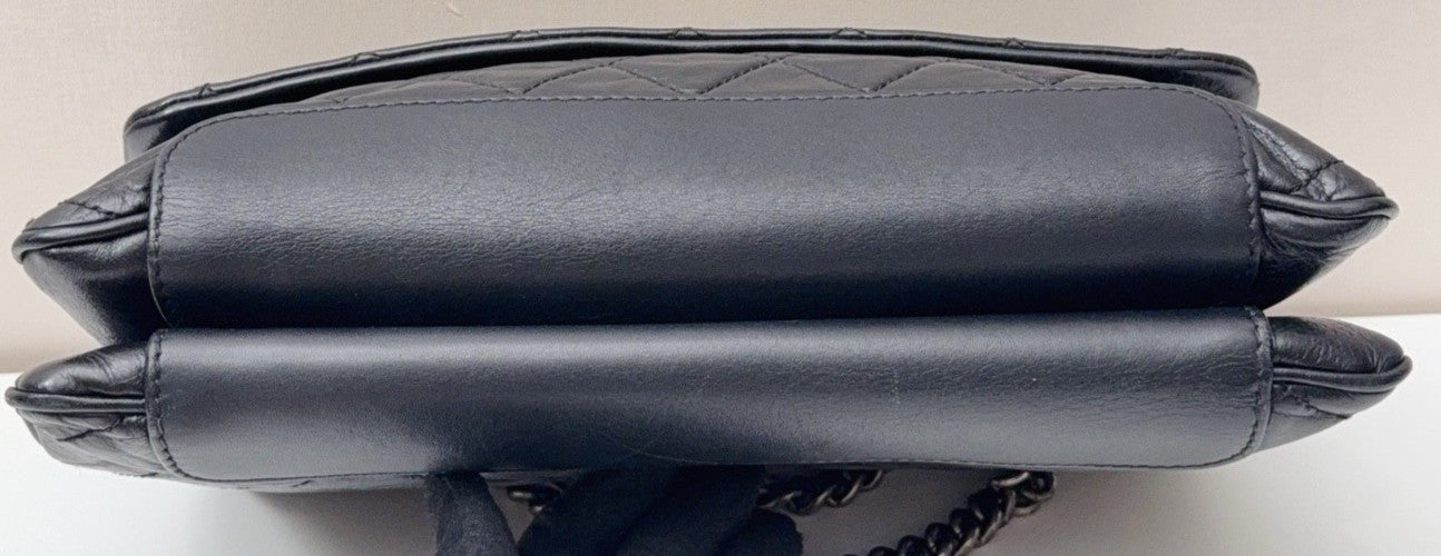 Chanel Classic Flap MM Chain Shoulder Bag Black Silver Diamond Women Designer