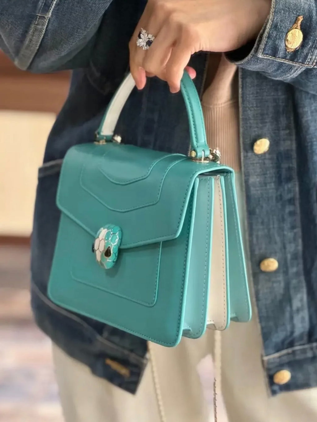 Bvlgari Serpenti Forever Top Handle Peppermint turquoise greenChain Shoulder bag