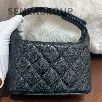 Chanel 25A Black Large Logo Gold Hardware Chain Shoulder Bag