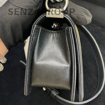 Chanel Black Calfskin Vintage Silver Boy Bag Small Chain Shoulder Bag