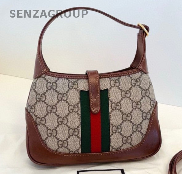 Gucci Jackie1961 Mini Top Handle Bag Crossbody Brown Gold Women Classic