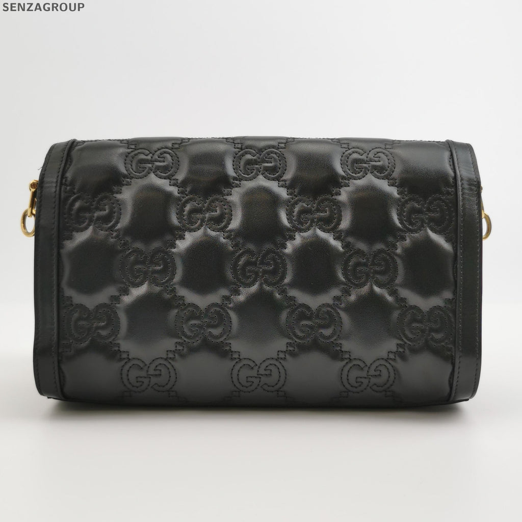 Gucci GG Matelassé Small Shoulder Crossbody Bag Black Gold Classic Women