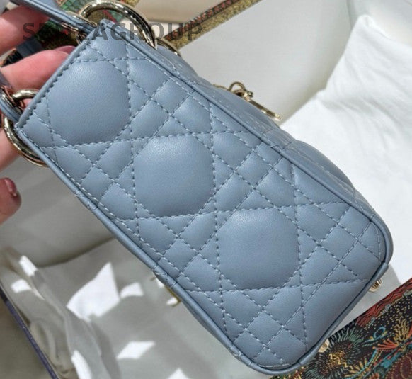 Christian Dior Lady Dior Chain Top Handle Bag Gray Gold Used Women Classic