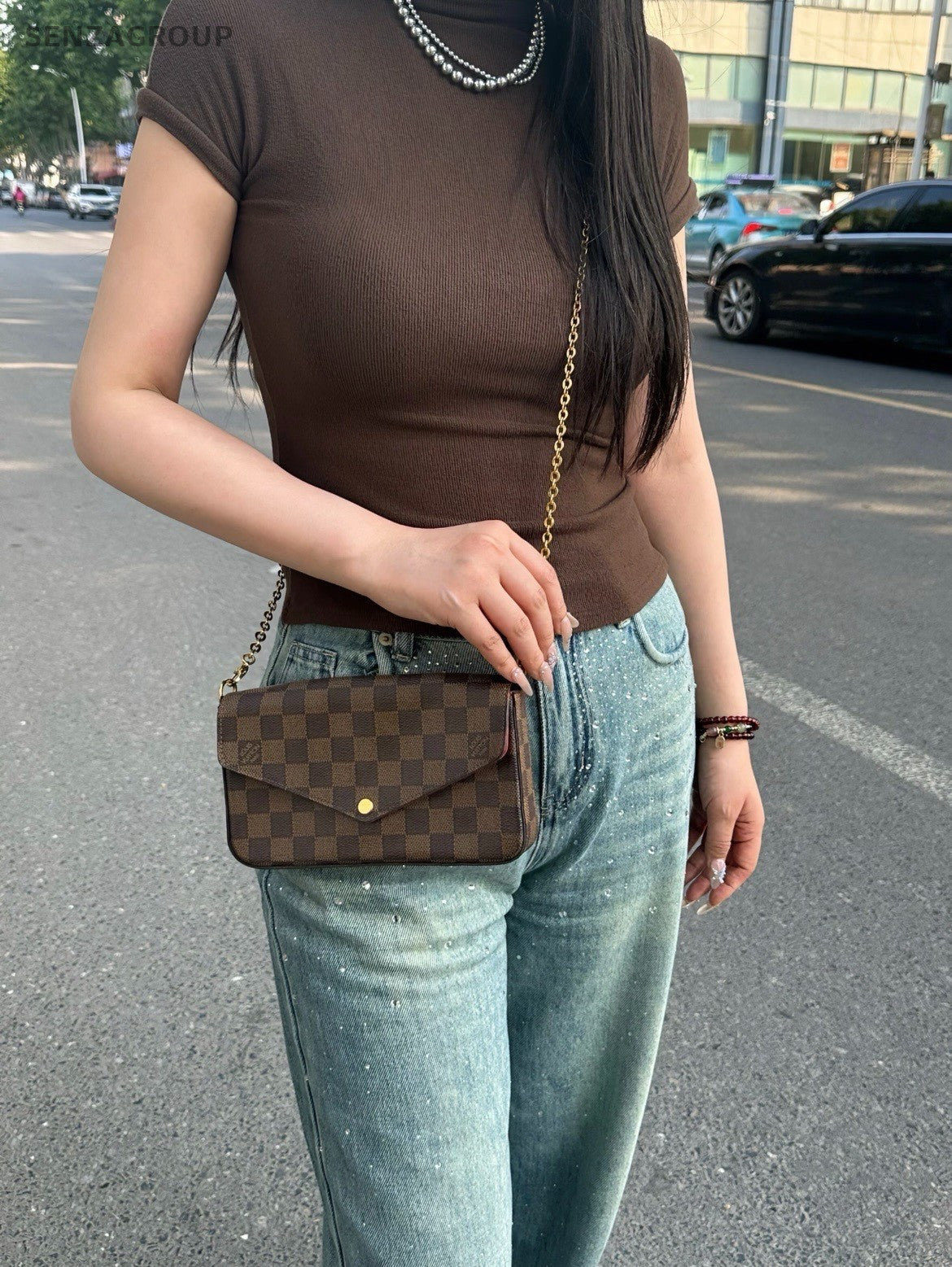Louis Vuitton Damier Ebene Shoulder Crossbody Bag Brown Women