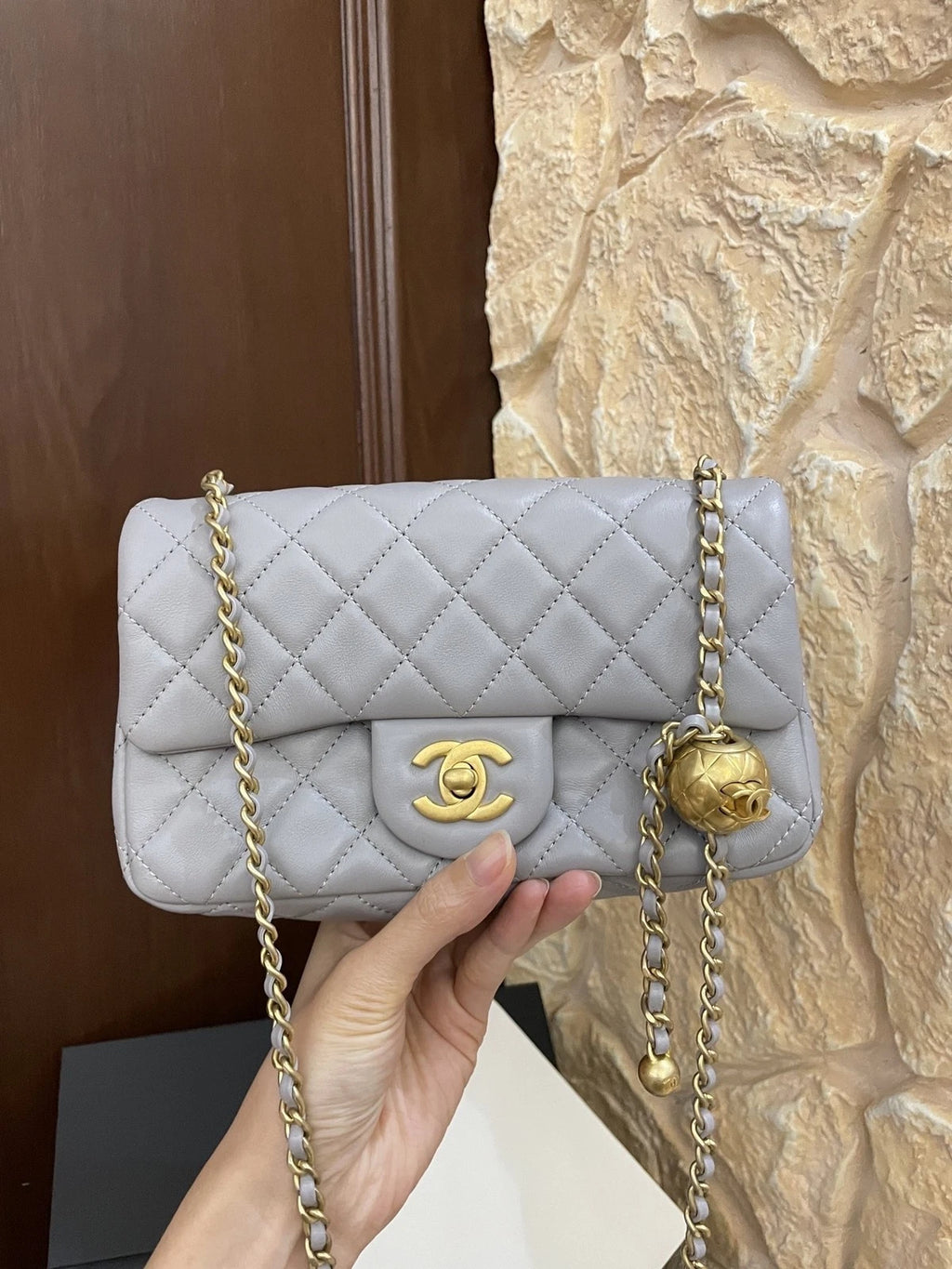 CHANEL Gray Mini CF Adjustable Chain Shoulder Crossbody Bag For Women