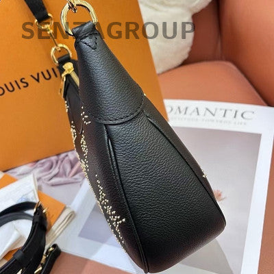 Louis Vuitton Black Leather Zipper Shoulder Crossbody Bag Gold Hardware