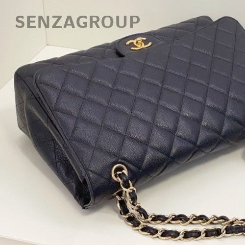 Chanel Classic Flap Maxi Chain Shoulder Bag Gold Black Women Designer