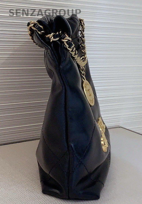 Chanel 22 Mini Calfskin Chain Shoulder Bag Black Gold Women Classic Vintage