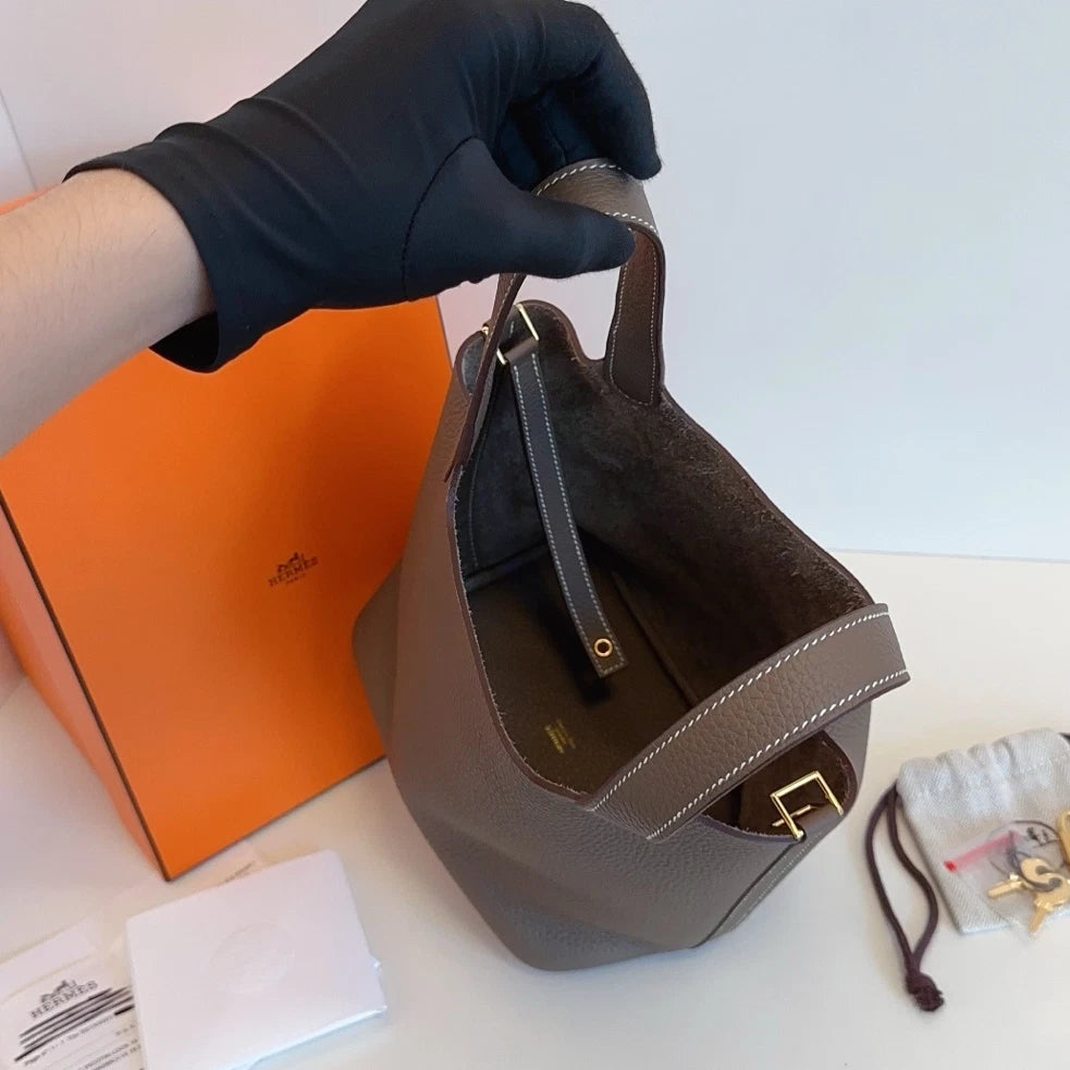 Excellent Condition Hermes Picotin18 Bucket Handbag Shoulder Bag Gray GHW