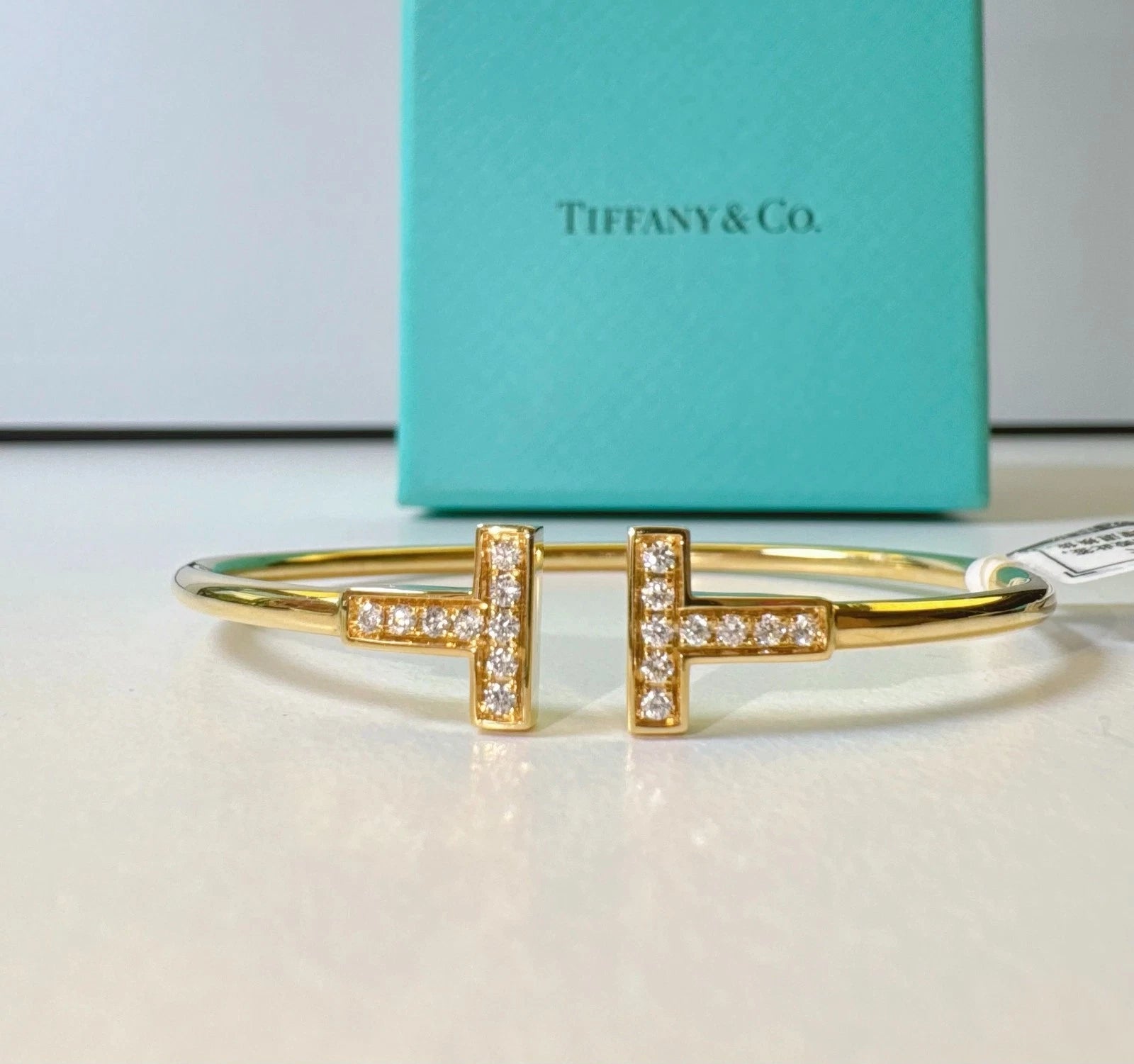Tiffany &amp; Co. Tiffany T 18K Yellow Gold Wire Cuff Bracelet with Diamonds