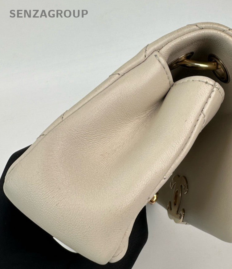 Chanel Classic Flap Mini Diamond Chain Shoulder Bag Beige Gold Women Designer
