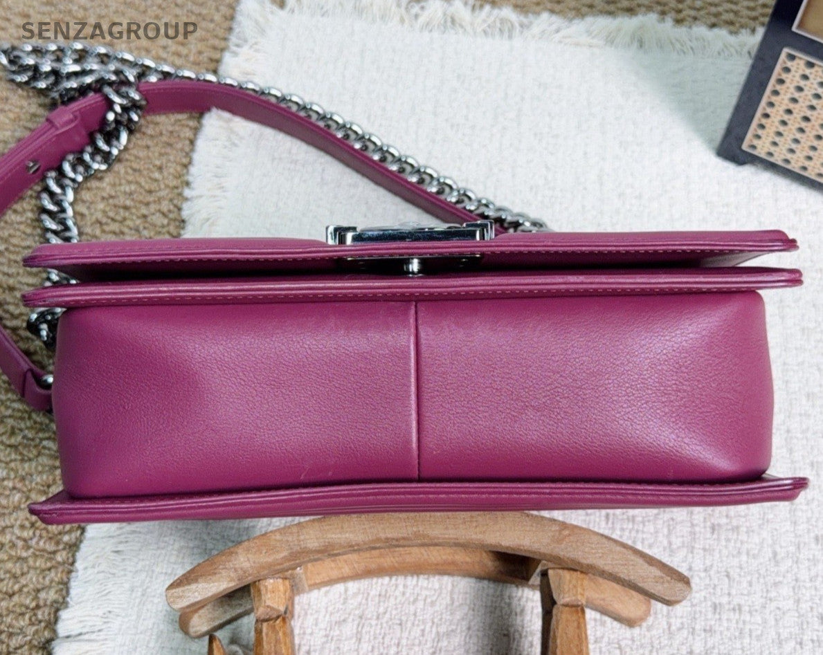 Chanel Leboy MM Chain Calfskin Shoulder Bag Crossbody Purple Women Chevron