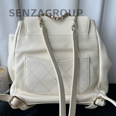 Chanel Affinity White Gold Calfskin Large Backpack Quilted Classic Fashion