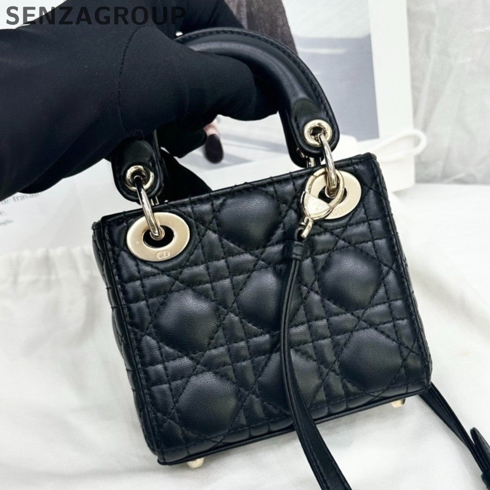 Dior Micro Black Gold Lady Dior Bag - Classic Quilted Shoulder Bag