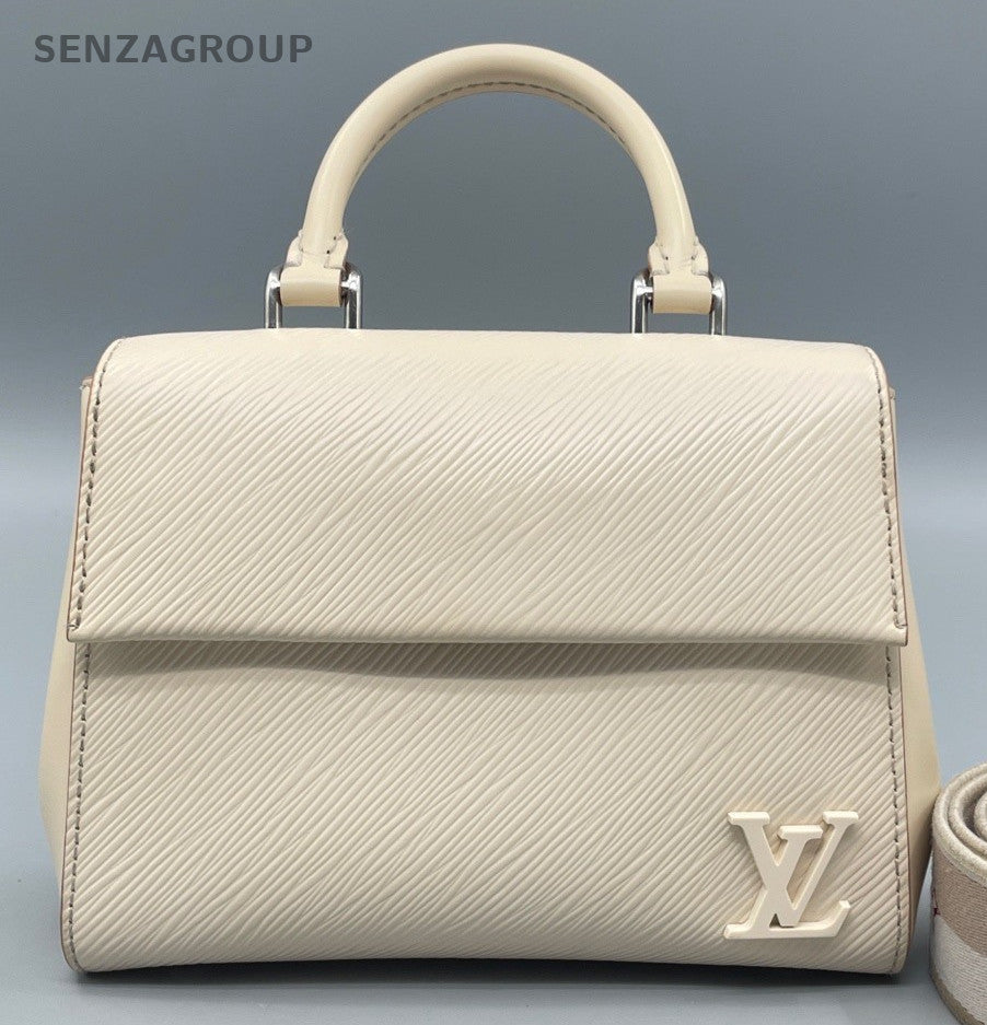 Louis Vuitton Epi Leather Top Handle Bag Crossbody White Silver Women Classic