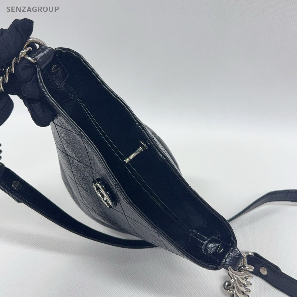 CHANEL Bucket Oil wax leather Chain Shoulder bag Crossbody Black Silver Women