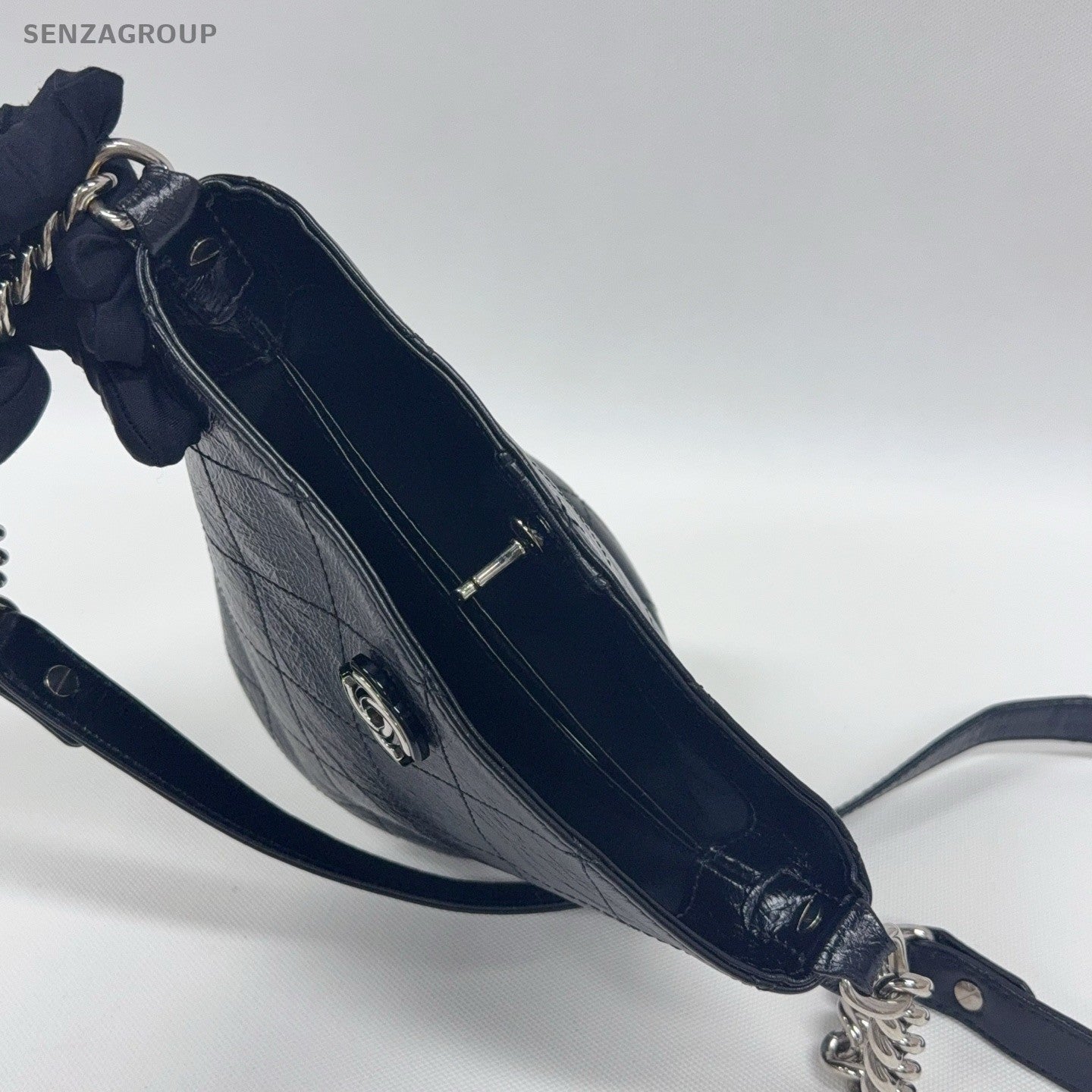 CHANEL Bucket Oil wax leather Chain Shoulder bag Crossbody Black Silver Women