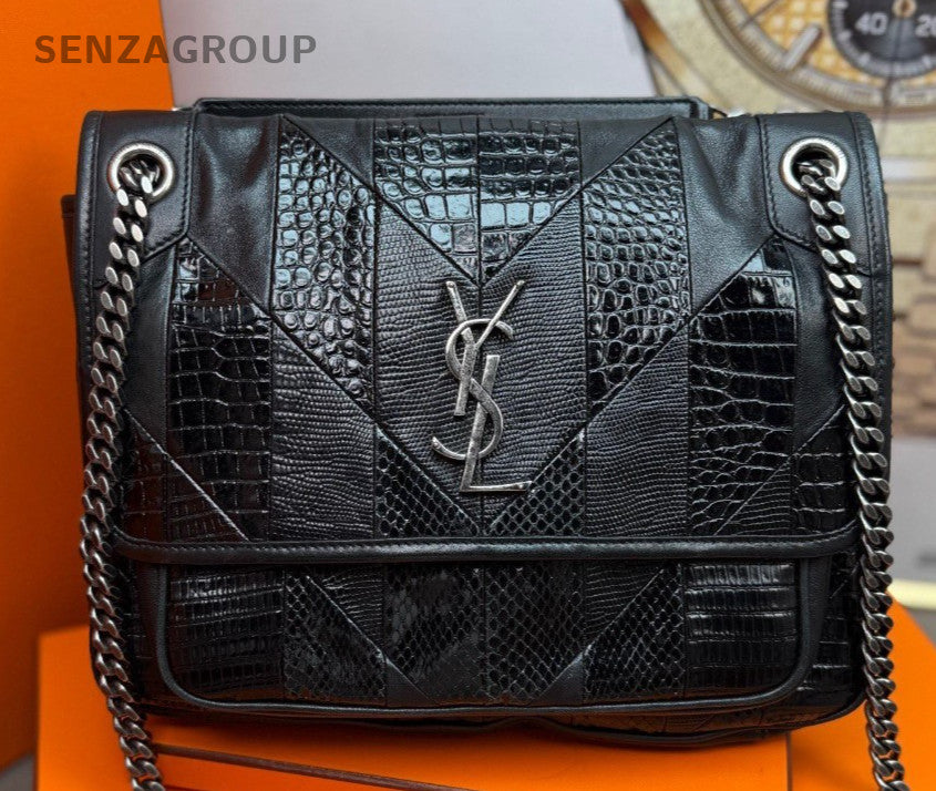 Saint Laurent Niki MM Chain Shoulder Bag Black Silver Used Women Classic