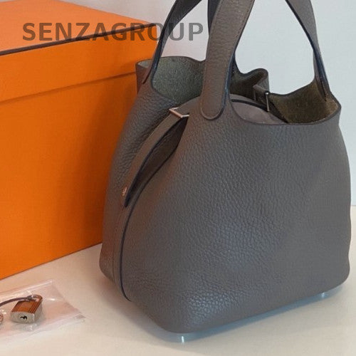 Hermes Picotin18 Lock Silver Hardware Tote Bag Gray Used Women Classic Deisgner
